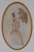 Keeley Halswelle, (British, 1832-1891), portrait, Girl with Umbrella, watercolour, 13 x 20cm