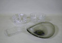 A Brierley cut glass bowl, 25cm diameter, an Orrefors 'Corona' bowl, a glass dish and bowl, signed