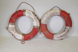 A pair of Trinity House life buoys, 80cm diameter