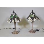 A pair of Tiffany style table lamps, with metal bases and glass shades, 55cm high