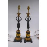 A pair of bronze and ormolu figural lamps, 54cm high