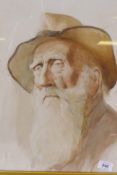 Bearded gentleman in a hat, late C19th/early C20th, unsigned, watercolour, 33 x 43cm
