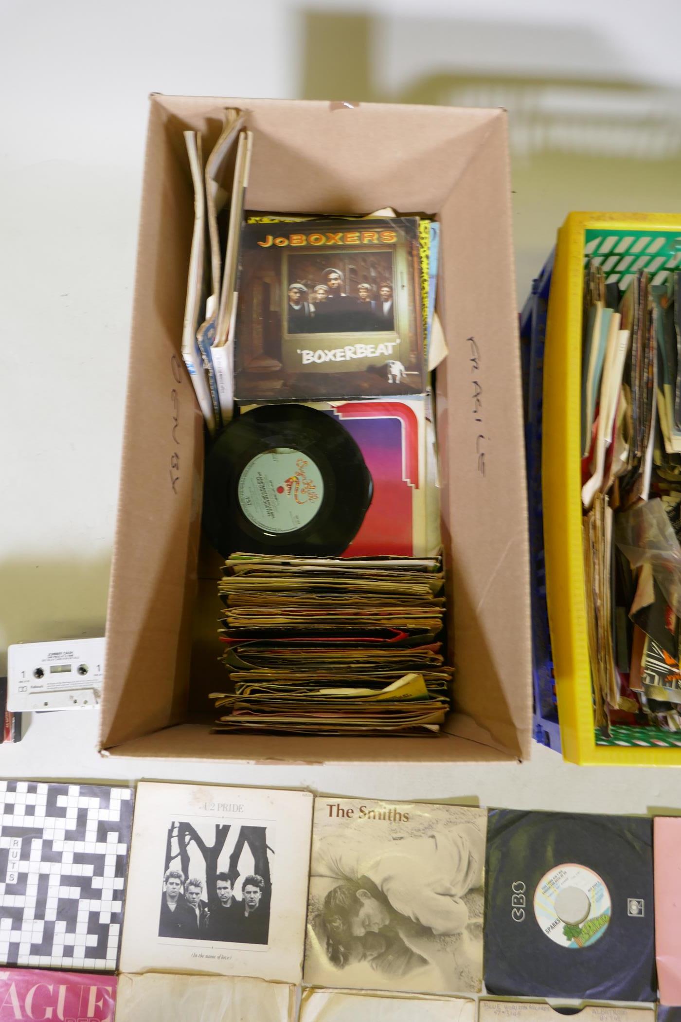 A large quantity of vintage 7" singles and cassette tapes, including The Smiths, Sparks, Blondie, - Image 6 of 9