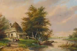 After Pieter Casper Christ, (Dutch, 1822-1888), continental landscape with figures by a cottage