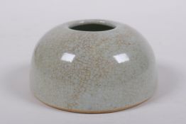 A Chinese crackleware ink pot of domed form, 9cm diameter