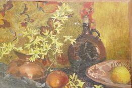 Rachel Phillips, still life, fruit and flowers, oil on canvas, signed, early/mid C20th