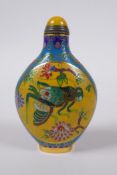 A Chinese cloisonne snuff bottle with grasshopper decoration, 9cm high