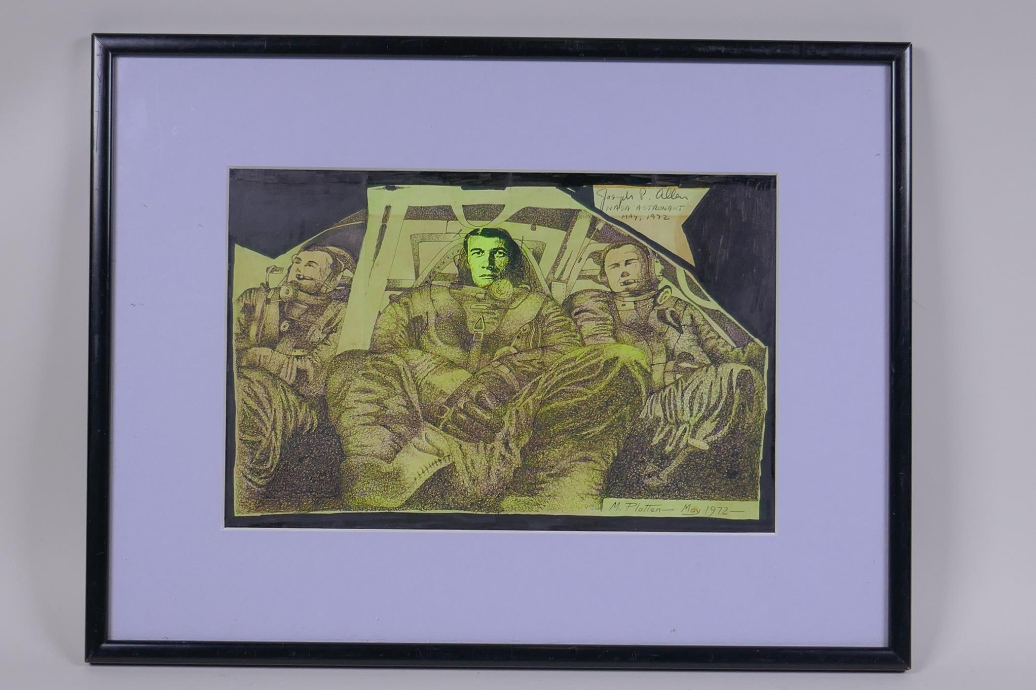 M. Platten, Joseph P. Allen, NASA Astronaut, May 1972, mixed media artwork, 1972, 29 x 19cm - Image 3 of 5