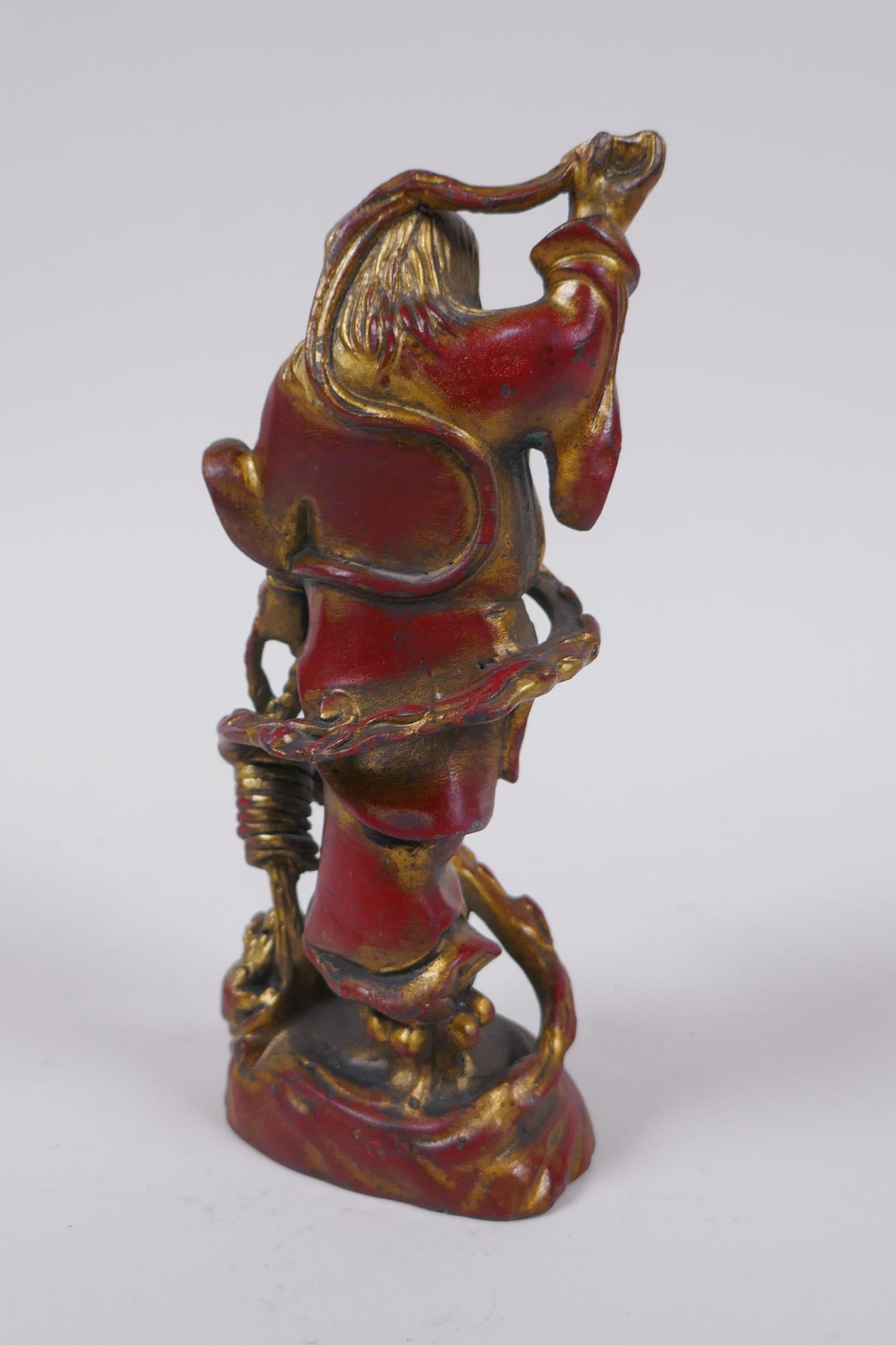 A Chinese gilt and coppered bronze Lohan and toads, 16cm high - Image 3 of 4