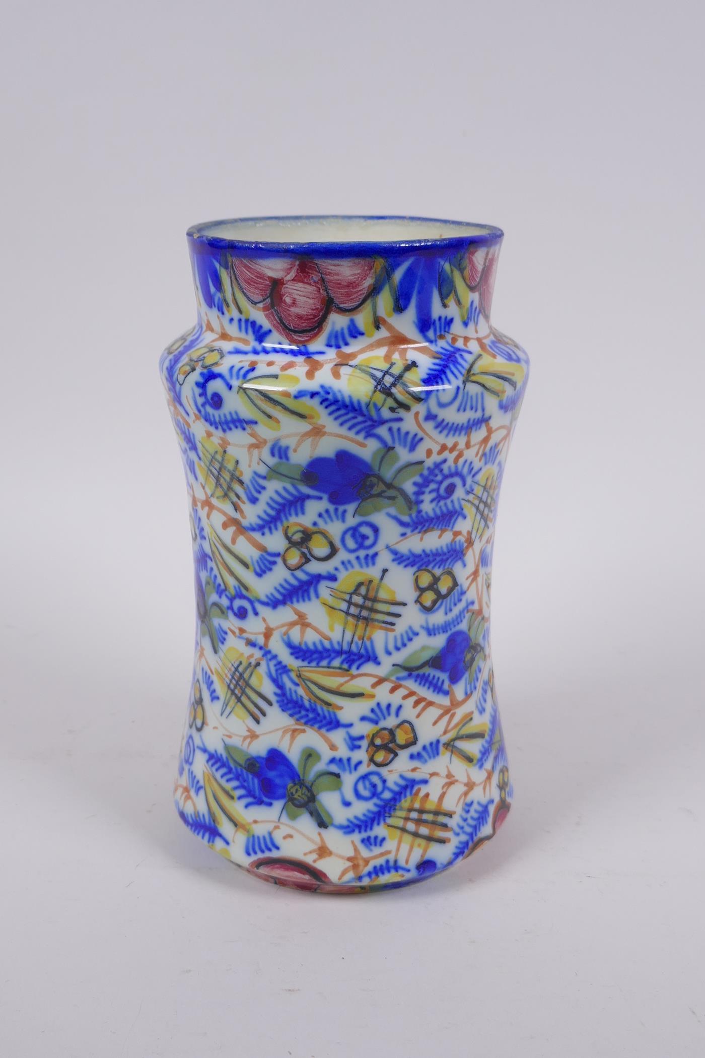 An antique continental majolica vase of waisted form, 20cm high - Image 3 of 5