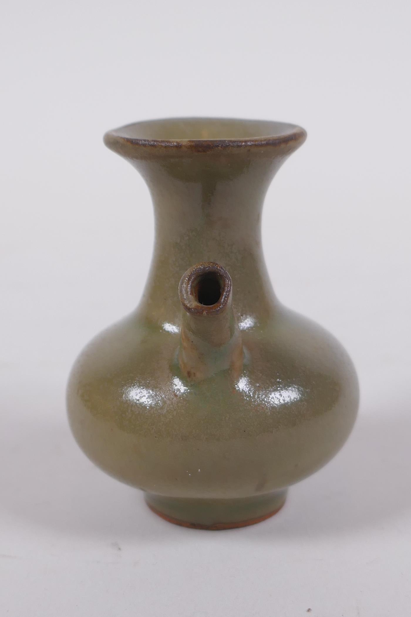 A Chinese miniature tea dust glazed pottery pourer, 6.5cm high - Image 2 of 5