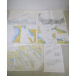 Six Maritime charts dating from the 60s, largest 106 x 74cm