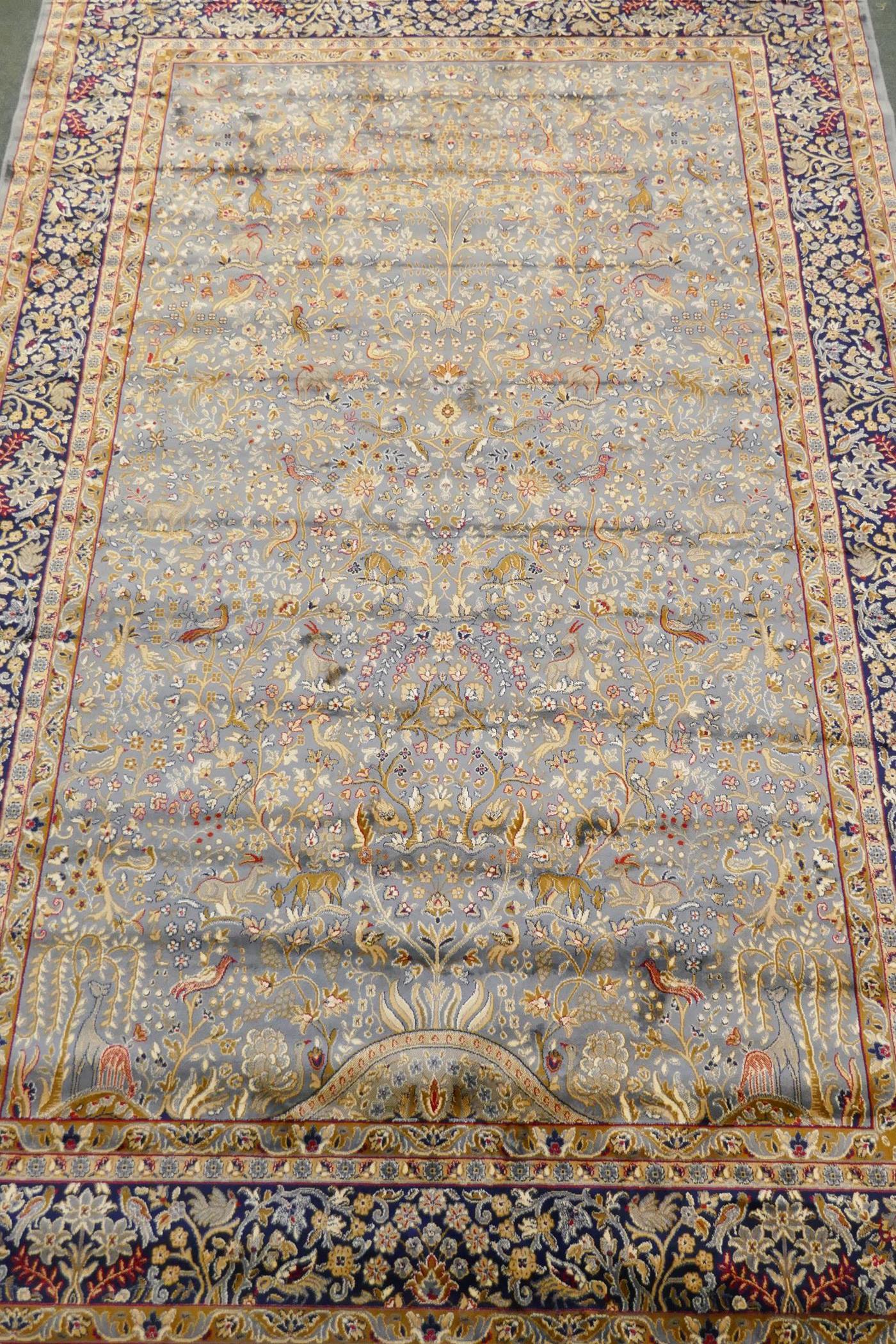 A duck egg blue ground Kashmir carpet with allover tree of life design, 2m x 3m