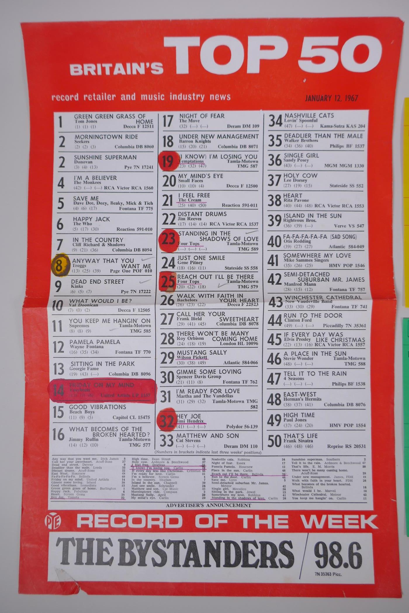 Two British 1960s singles Chart Sheets and two American 1970s singles Chart Sheets, largest 29 x - Image 2 of 4