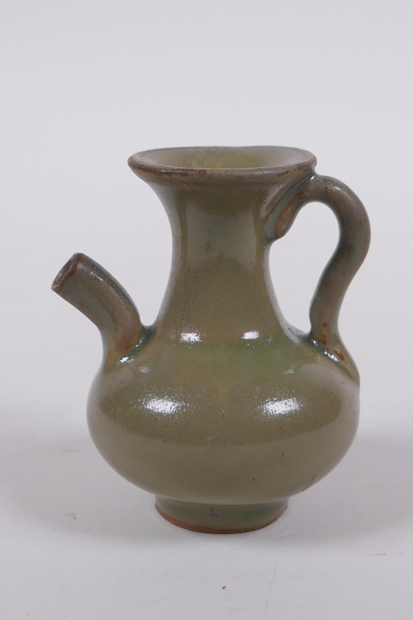 A Chinese miniature tea dust glazed pottery pourer, 6.5cm high - Image 3 of 5