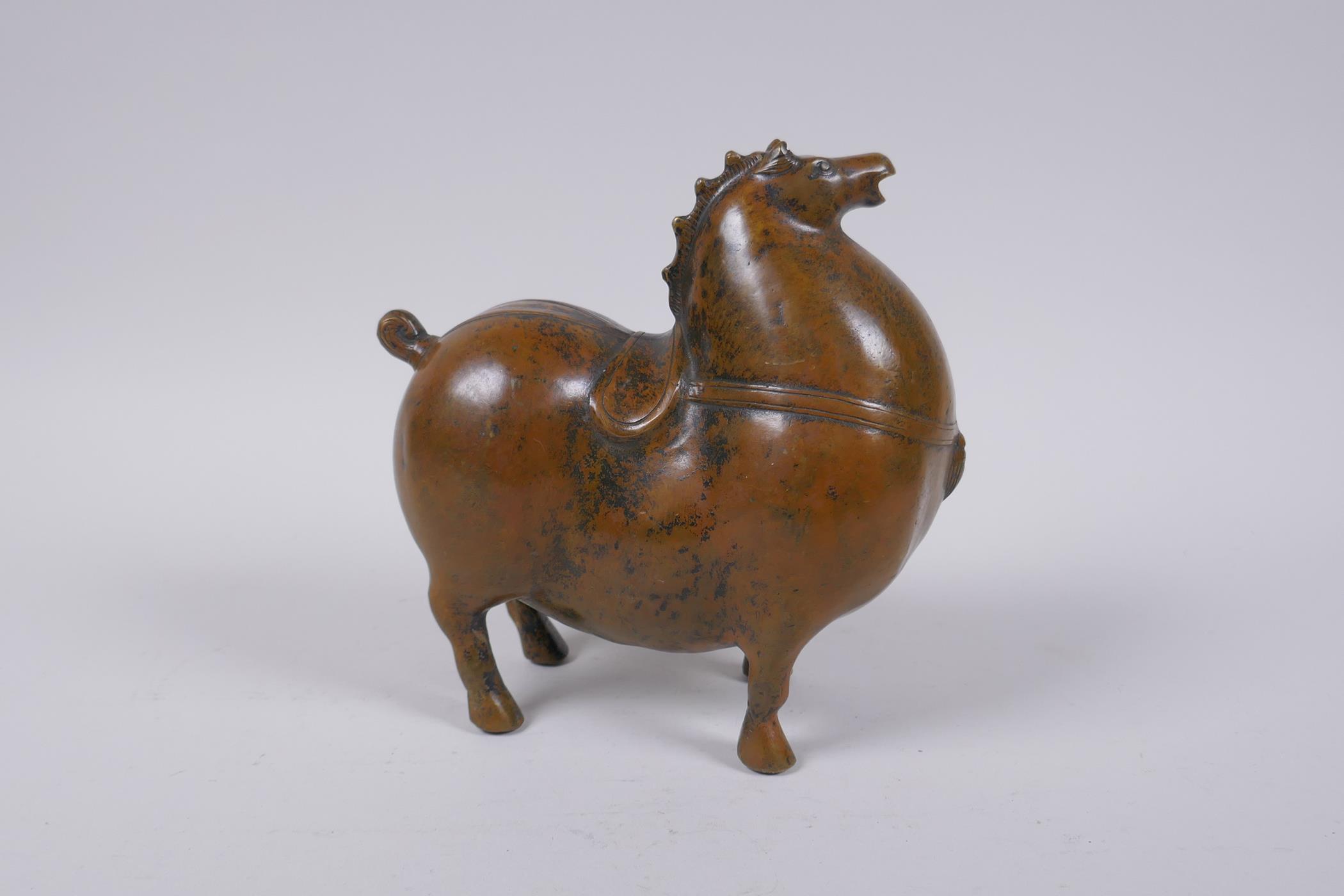 A Chinese filled bronze archaic style horse, 16cm high - Image 3 of 5