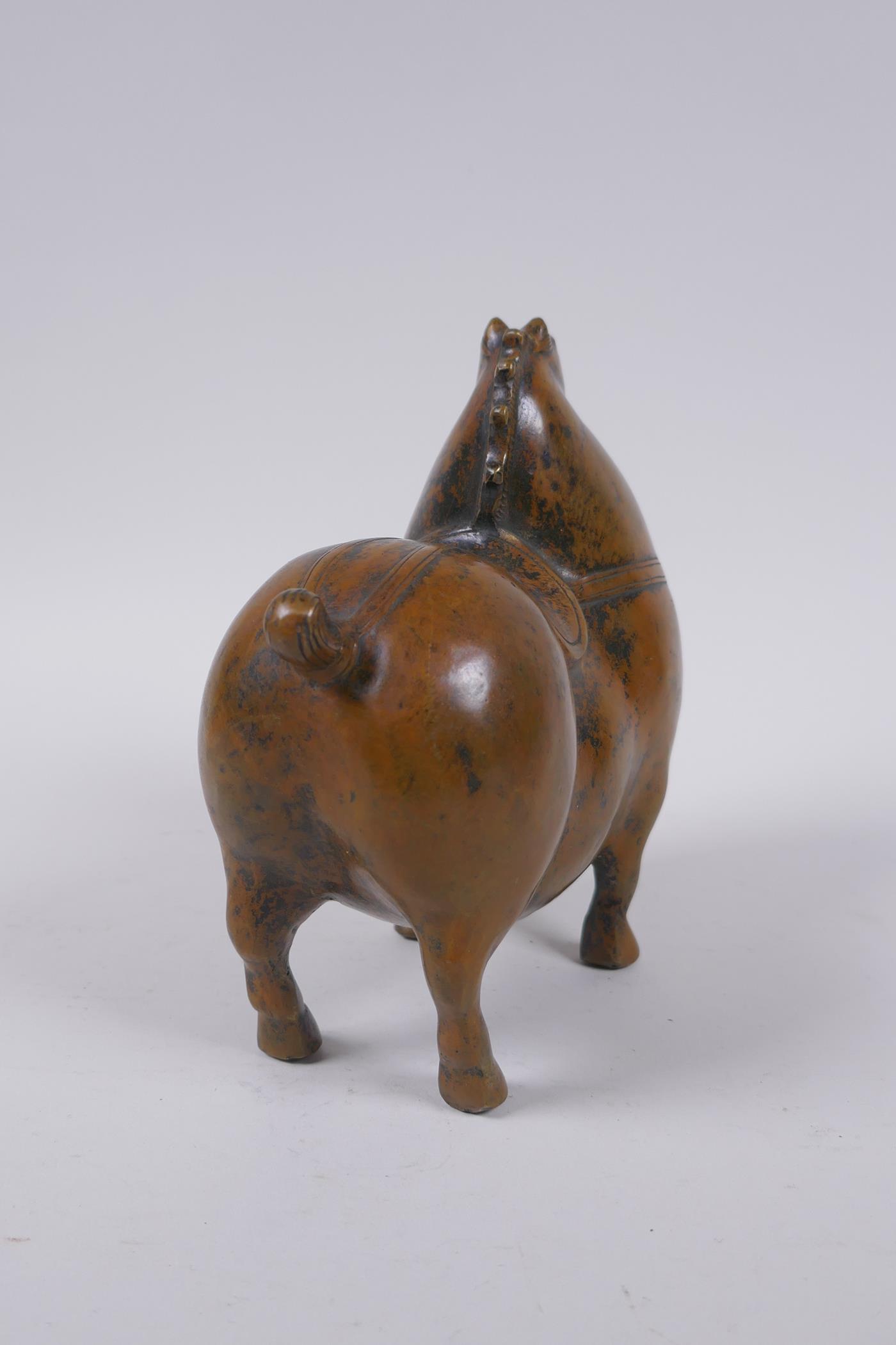 A Chinese filled bronze archaic style horse, 16cm high - Image 4 of 5