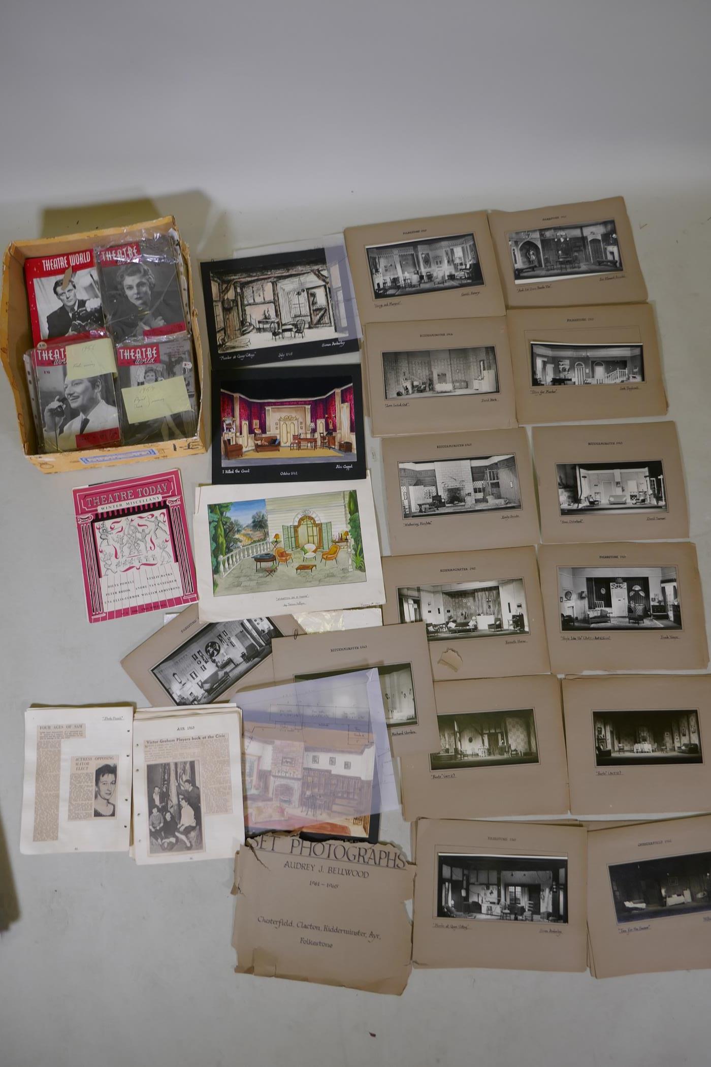 A large collection of theatre ephemera, including programs, set designs, press cuttings, Theatre