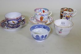 A C19th Minton tea cup and saucer, with Chinese lantern design, a Derby cup, Chelsea-Derby tea