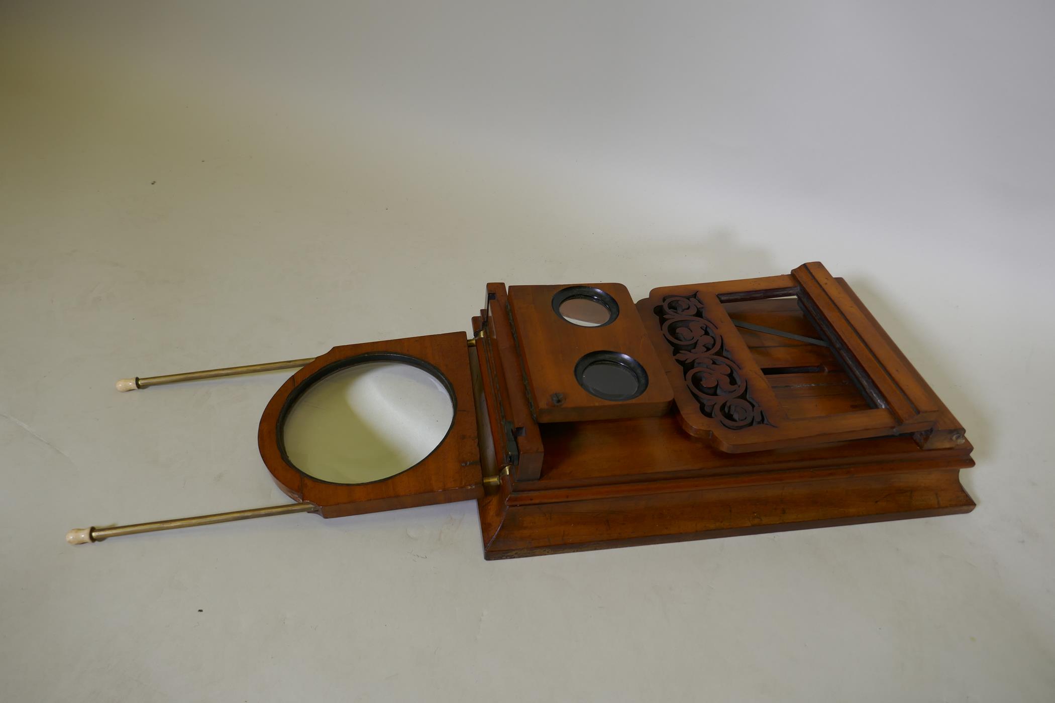 A good C19th mahogany stereoscope with pierced fret decoration, in the manner of Newton & Co, 39 x - Image 5 of 5