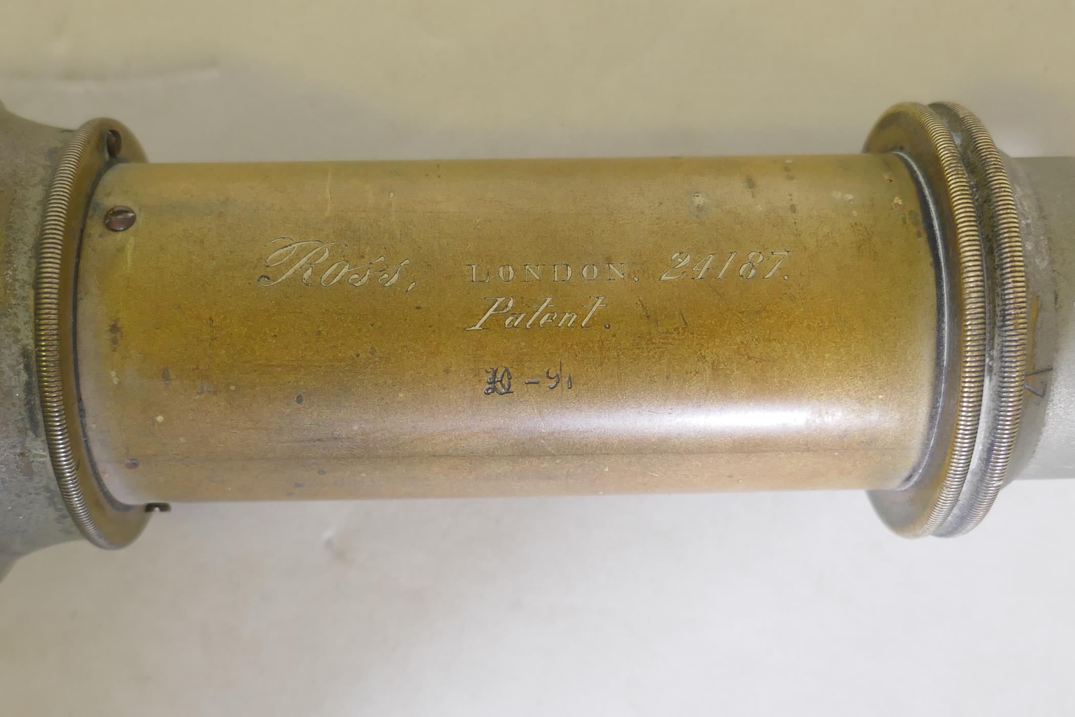 A C19th brass telescope inscribed Ross, London, No 24187, AF, 67cm extended - Image 2 of 5