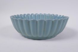 A Chinese Ru ware style petal shaped porcelain bowl, 23cm diameter