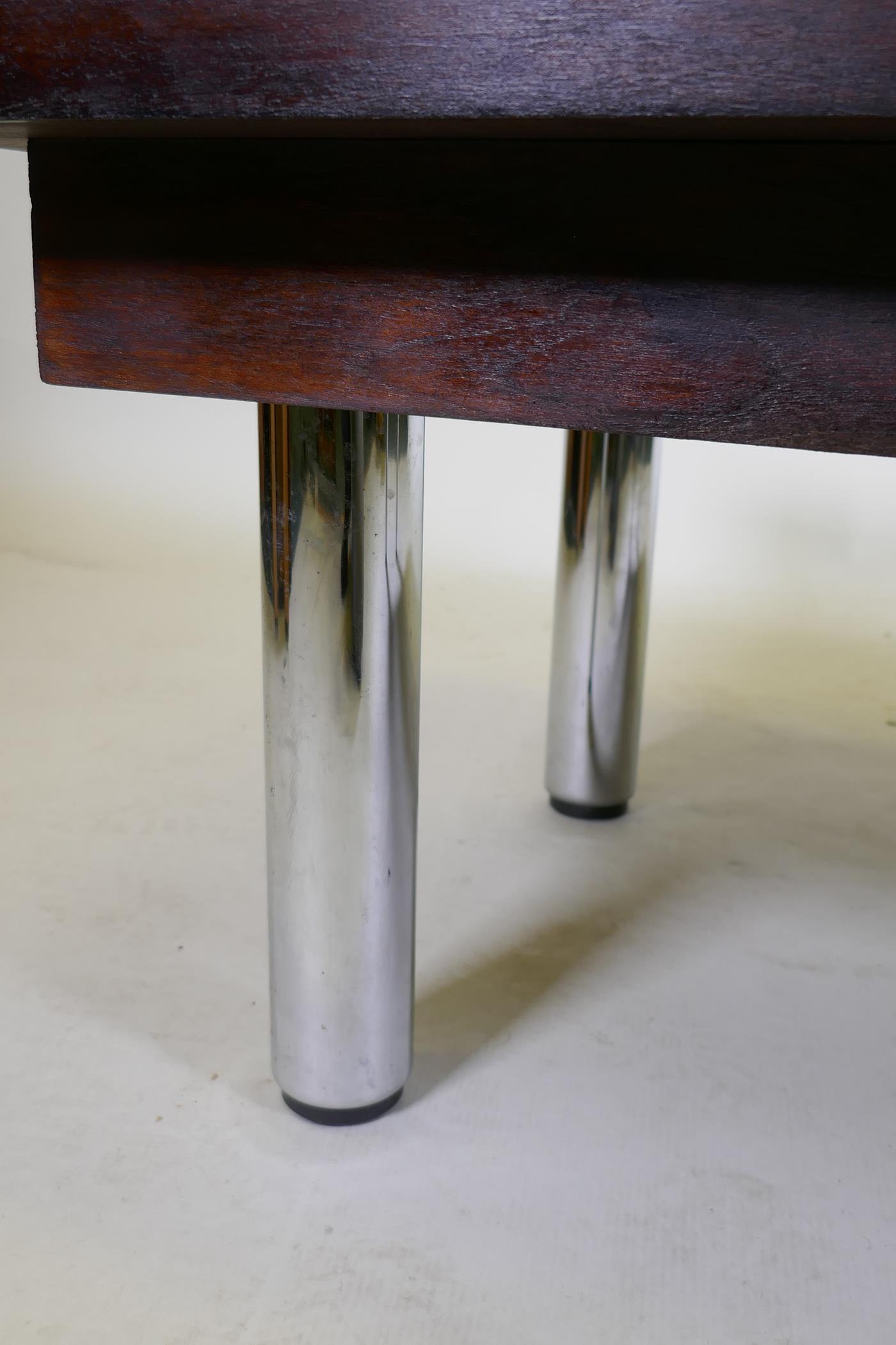A contemporary hardwood coffee table with Italian designer chrome supports by Camar, 137 x 61cm, - Image 3 of 4