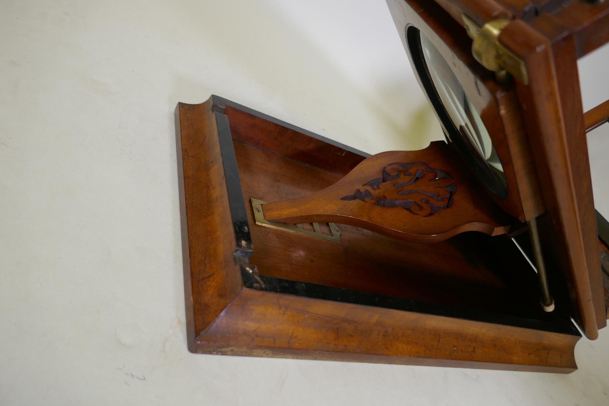 A good C19th mahogany stereoscope with pierced fret decoration, in the manner of Newton & Co, 39 x - Image 3 of 5