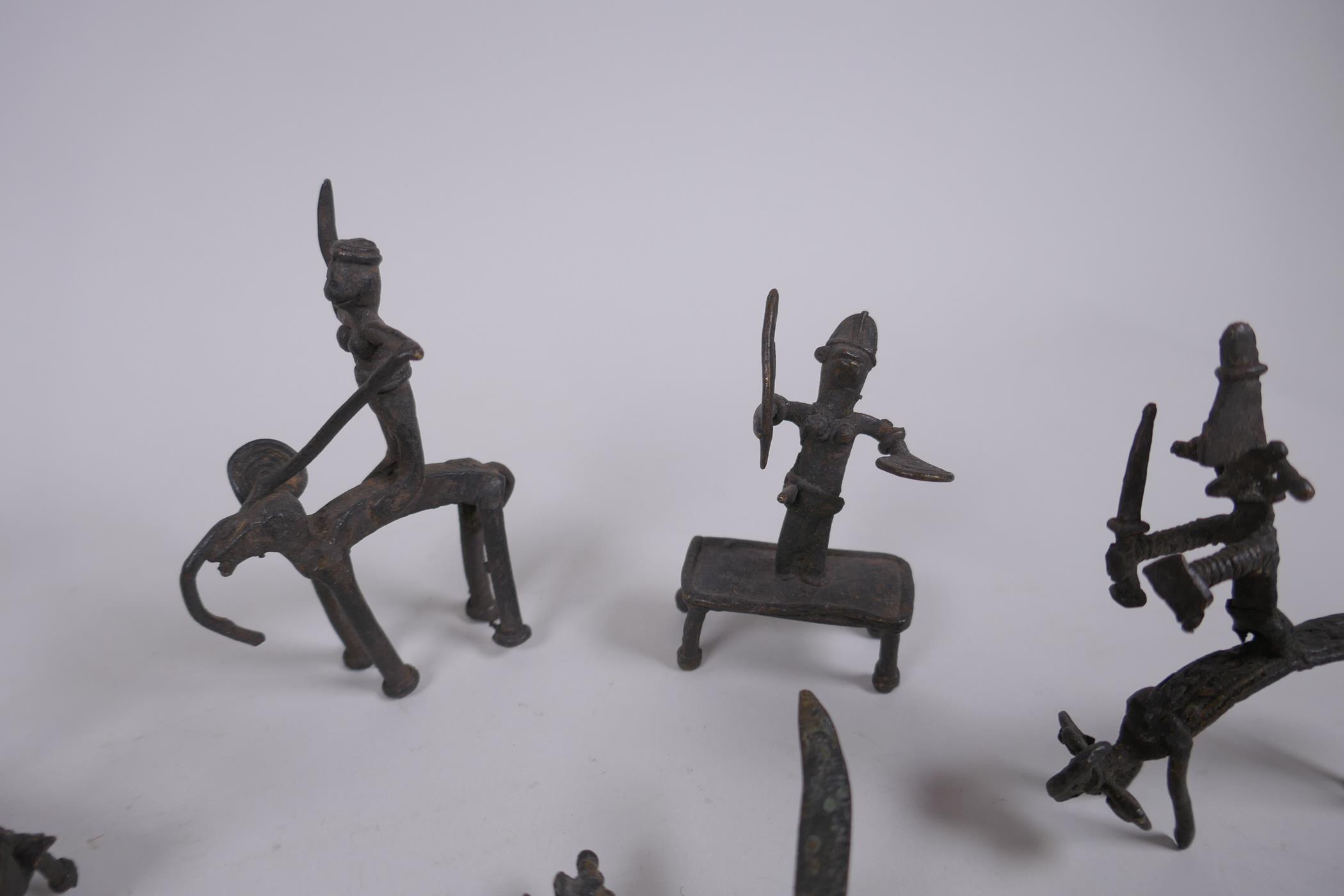 A collection of African Ashanti Benin bronze figures, largest 8cm high - Image 6 of 9