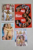 The Sun, four "page 3" calendars, 1991, 2004, 2014 and 2015, largest 42 x 59cm