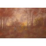 Two unframed pastels, figures on a woodland path, signed William Mason, and a landscape, signed