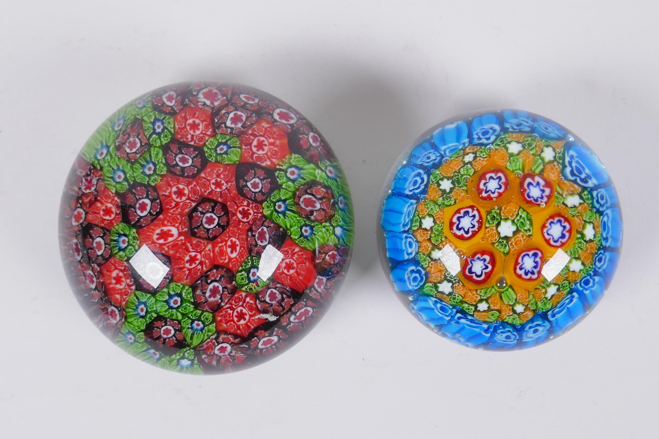 A millefiori glass paperweight, and another smaller, largest 10cm diameter - Image 2 of 4