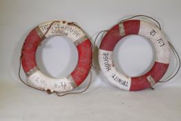 A pair of Trinity House life buoys, 80cm diameter