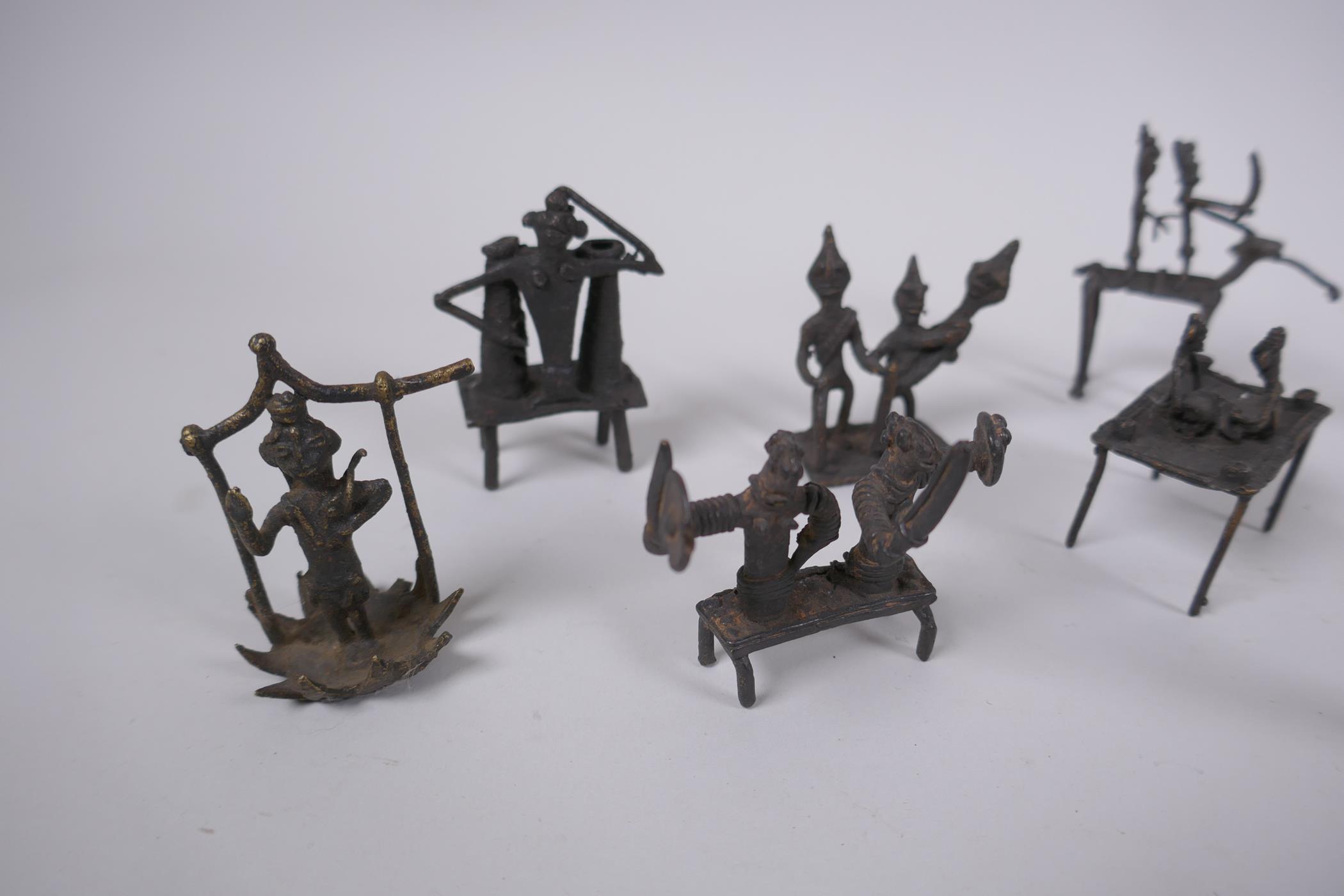 A collection of African Ashanti Benin bronze figures, largest 8cm high - Image 2 of 9