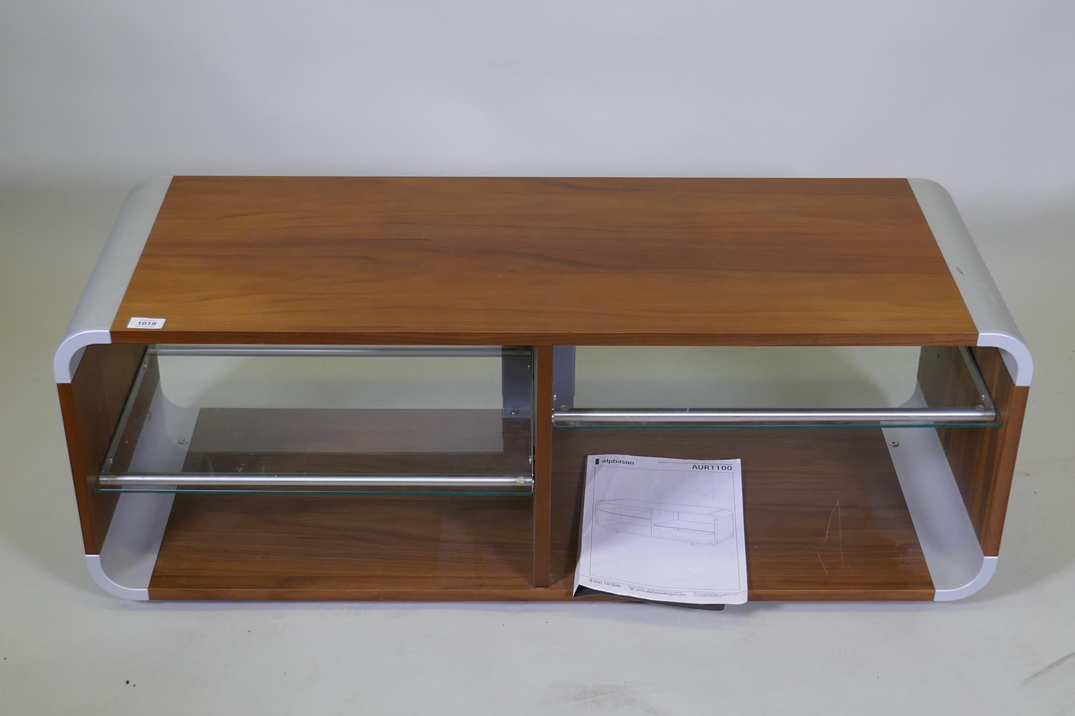 An Alphason wood and metal mounted TV stand, with glass shelves, 110 x 40 x 40cm - Image 2 of 4