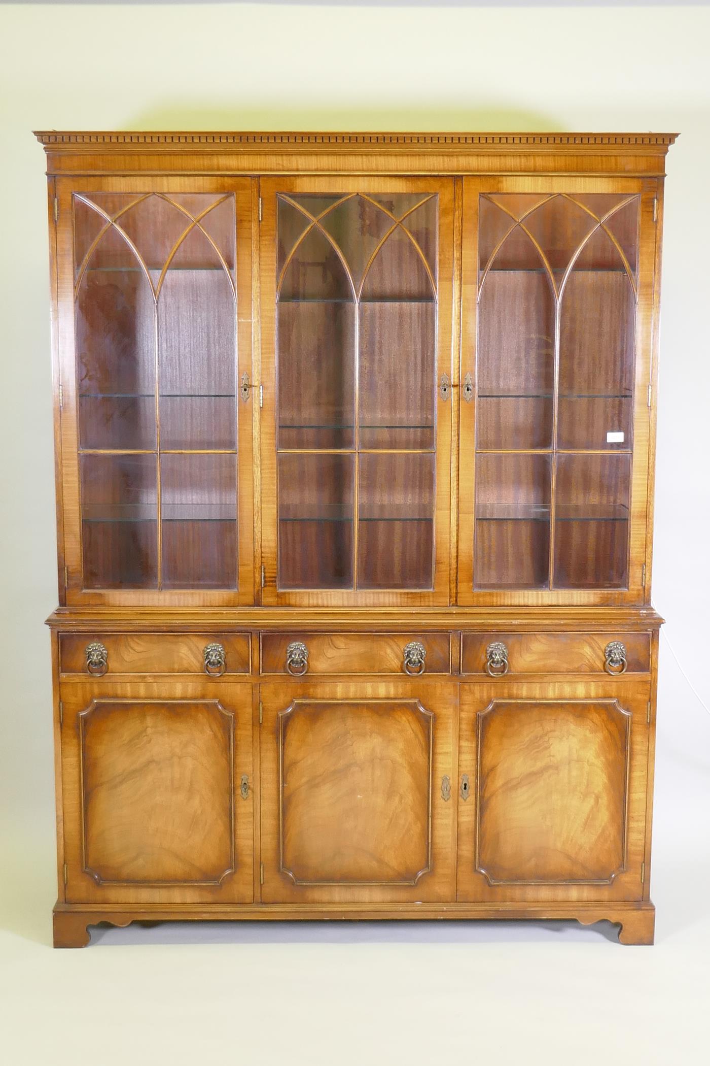 A Georgian style mahogany bookcase/display cabinet, the upper section with dentil cornice, - Image 2 of 6