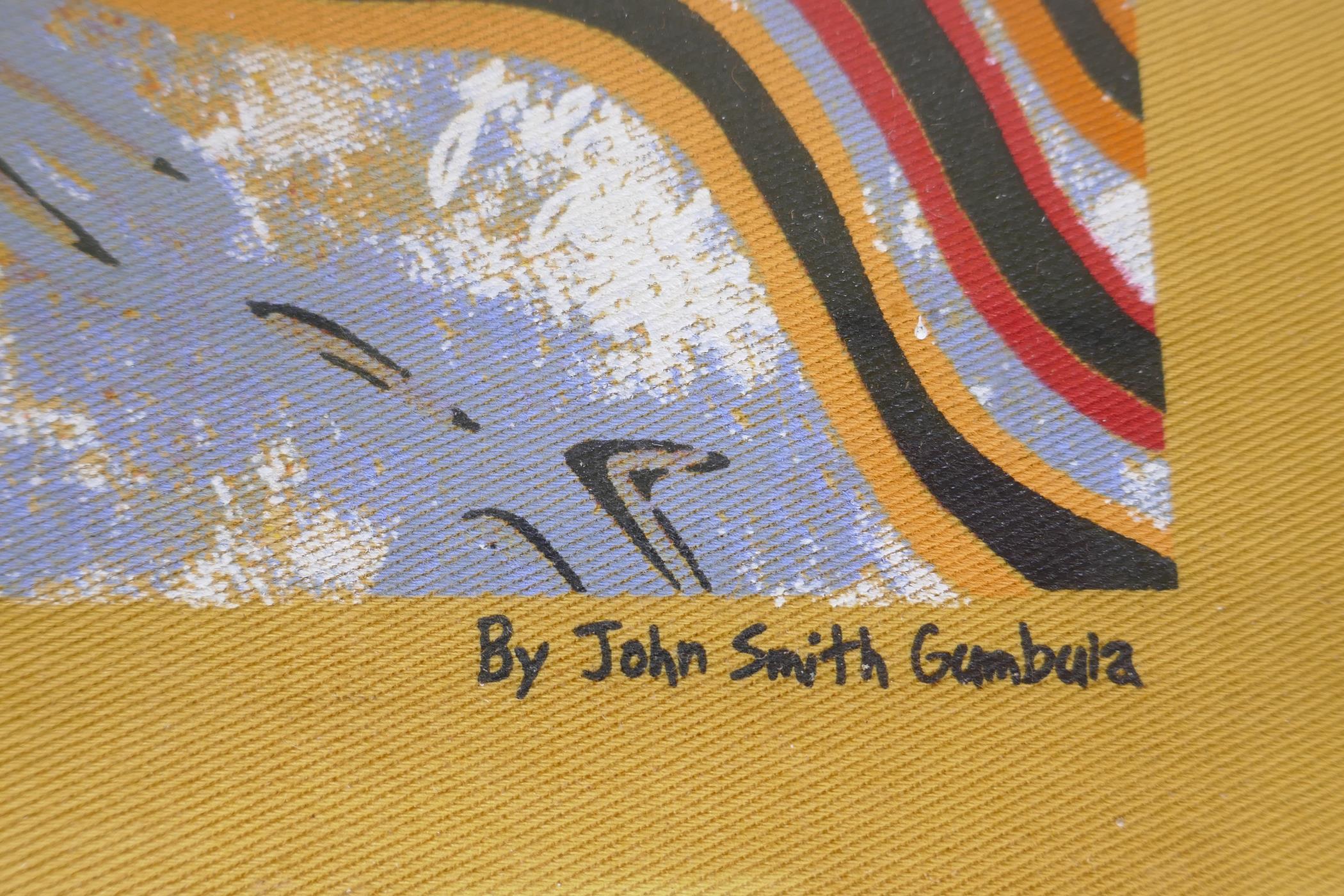 John Smith Gumbula, Australian aboriginal art, two women looking for bush food, signed print on - Image 4 of 4