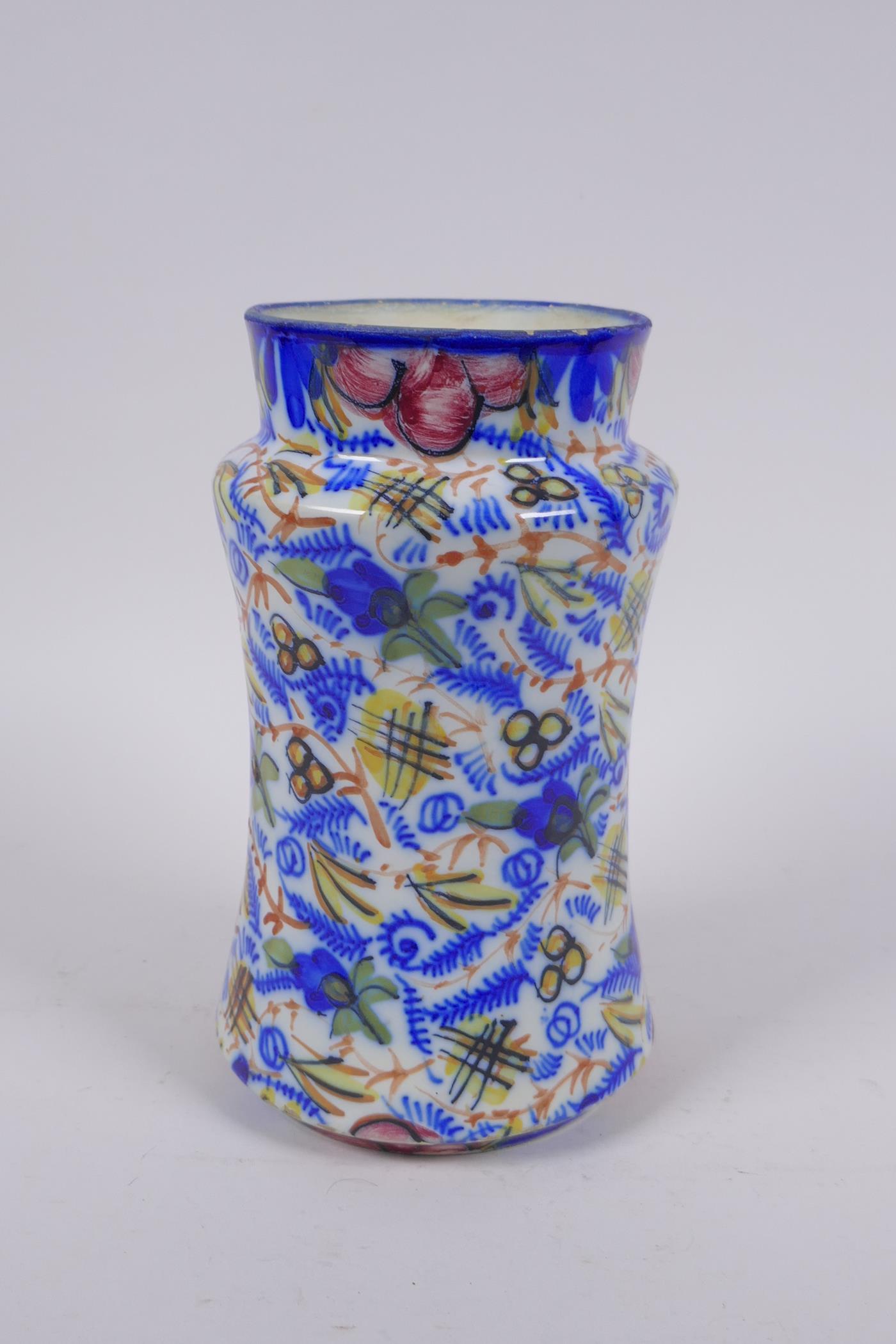 An antique continental majolica vase of waisted form, 20cm high - Image 2 of 5