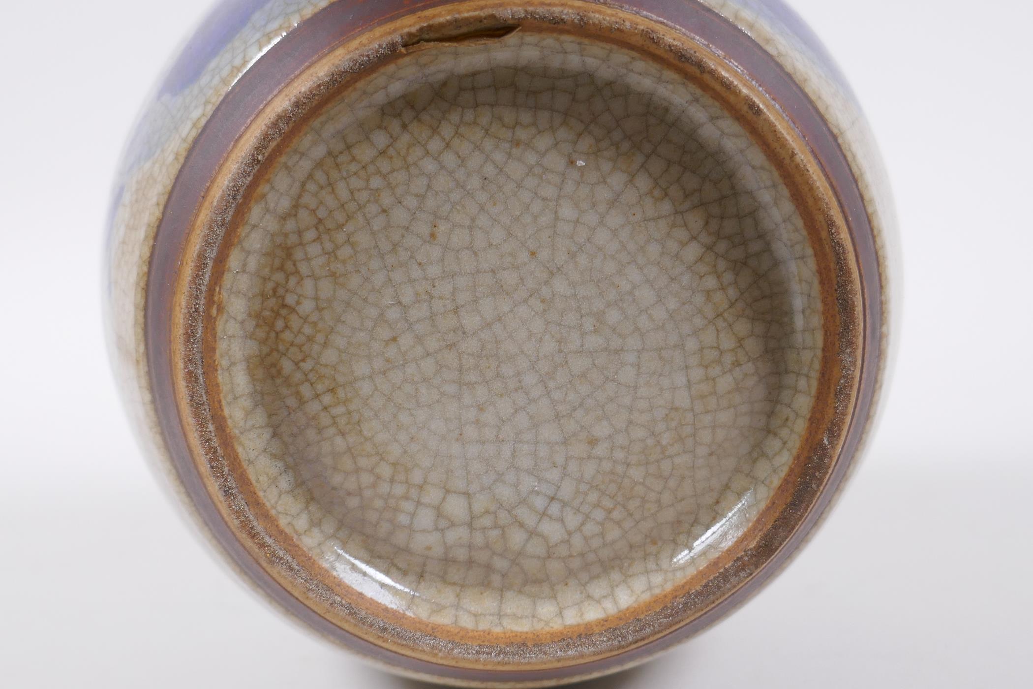 A Chinese blue and white crackleware ginger jar with bronze style bands and depictions of women - Image 5 of 5