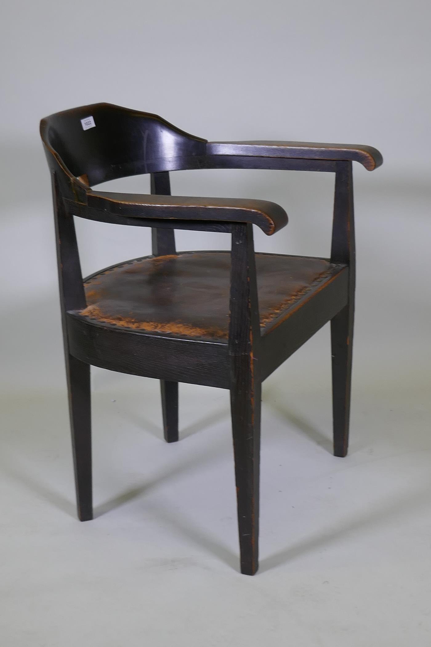 A late C19th/early C20th German oak tub chair with leather studded seat - Image 3 of 4