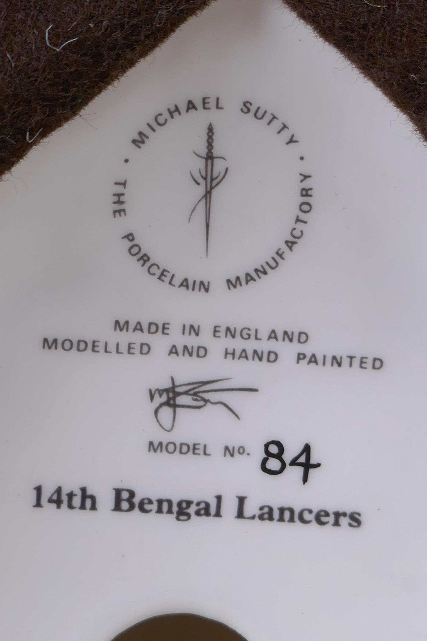 Michael Sutty, porcelain military figure, No 84 14th Bengal Lancers, 25cm high - Image 7 of 7