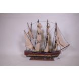 A wood model of the sailing frigate 'Espanola', 74cm high