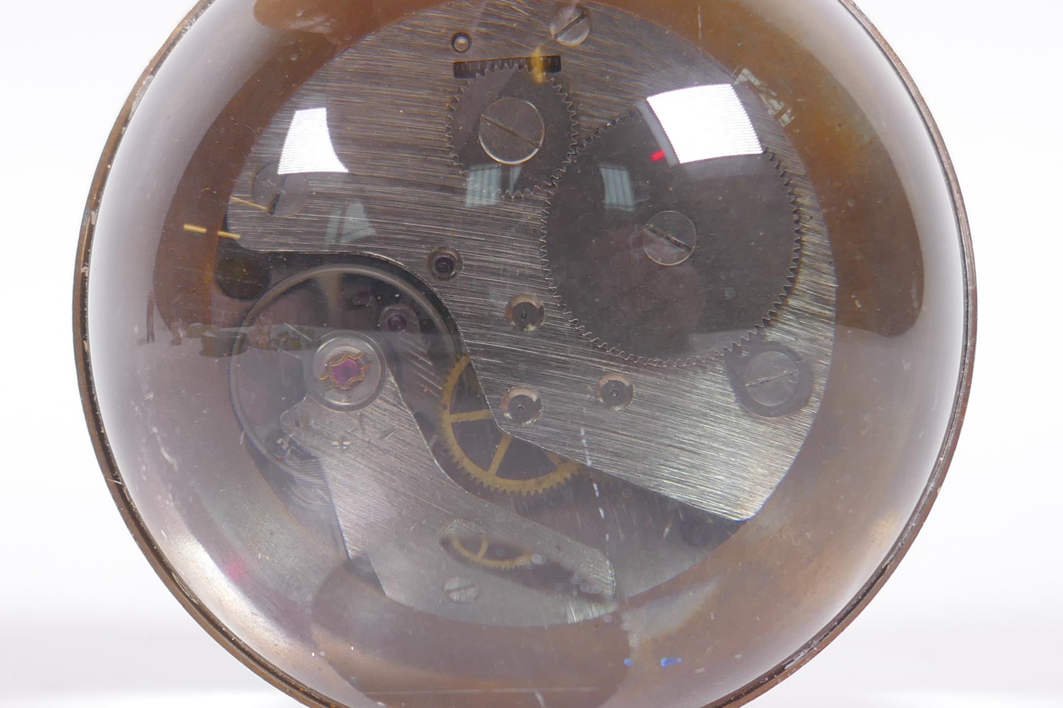 A brass and glass ball desk clock, 6cm diameter - Image 4 of 4