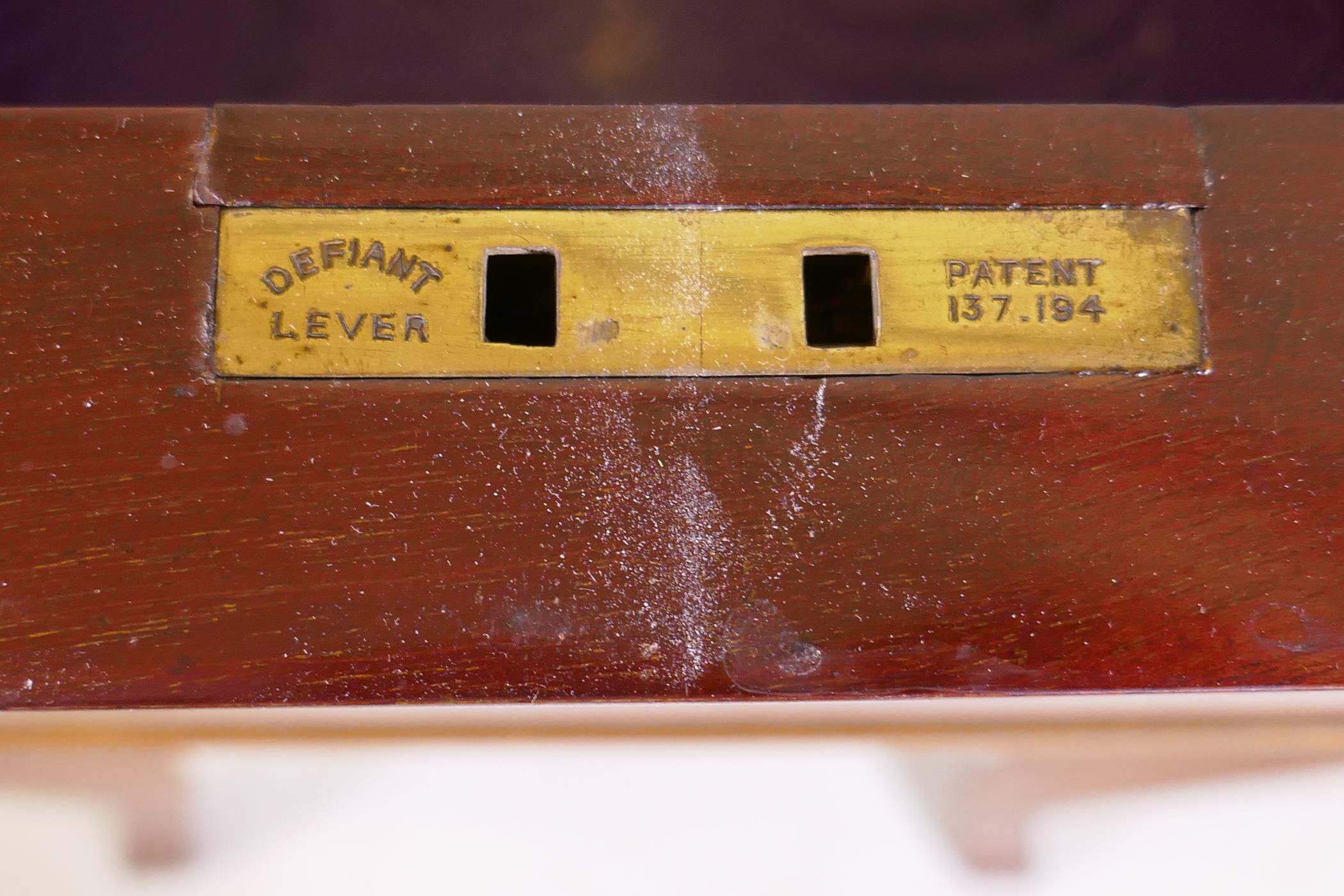 An Edwardian inlaid mahogany work table, the fold over top opening to reveal a fitted interior - Image 7 of 8