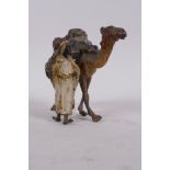 Franz Xavier Bergman, cold painted bronze figure of an arab with musket and camel, AF distortion