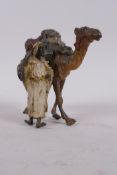 Franz Xavier Bergman, cold painted bronze figure of an arab with musket and camel, AF distortion