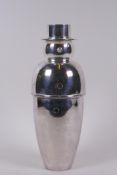 A silver plated snowman shaped cocktail shaker, 26cm high