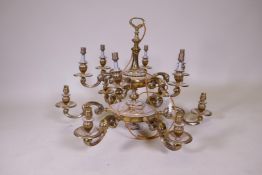 A gilt brass two tier twelve branch electrolier, 84cm diameter