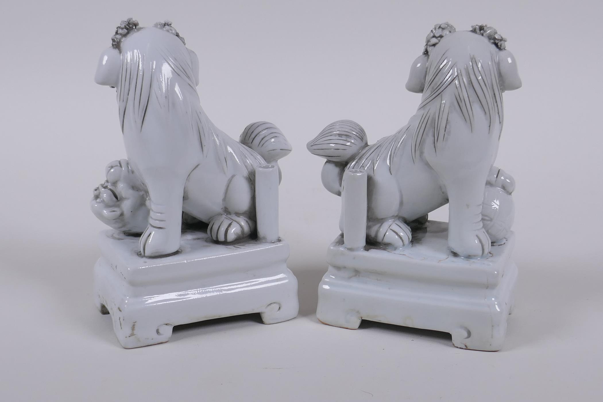 A pair of Chinese blanc de chine porcelain temple lions, 13cm high - Image 5 of 5