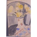 Still life, vase of flowers, signed indistinctly, watercolour, 40 x 55cm